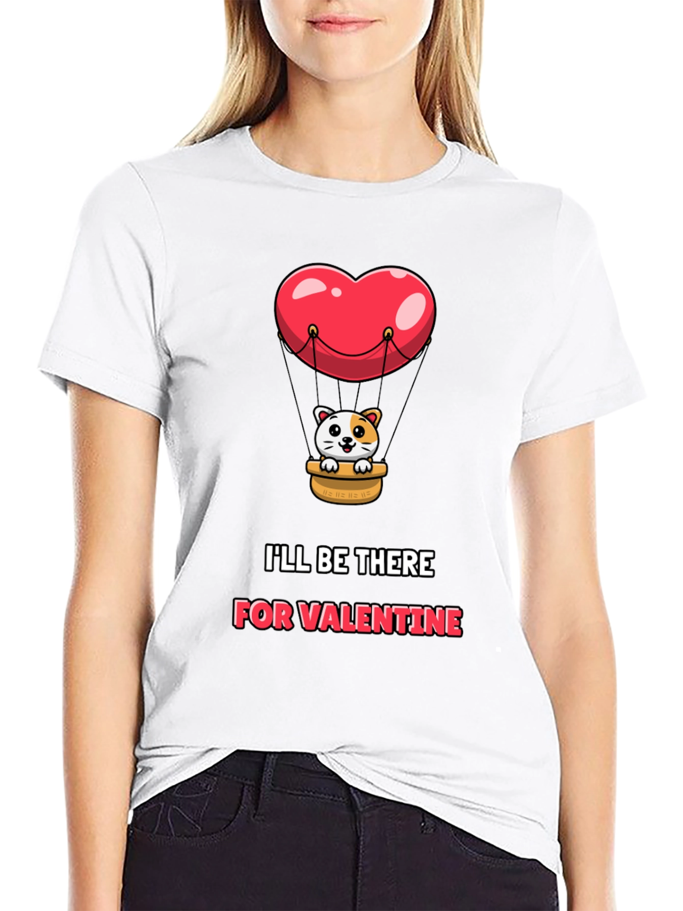 Valentine Cat Heart Balloon Graphic Tee