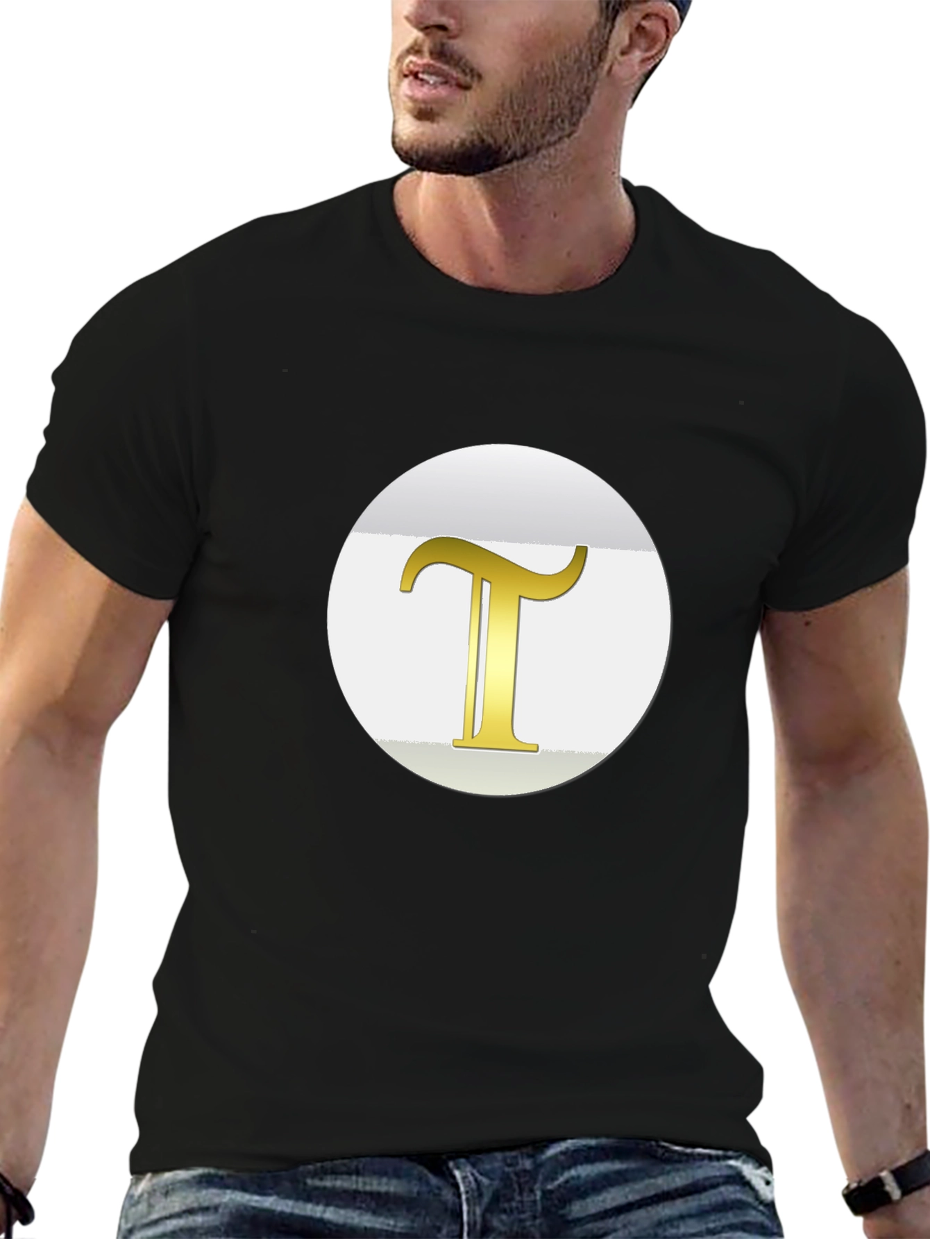 Golden T Initial Black T-Shirt