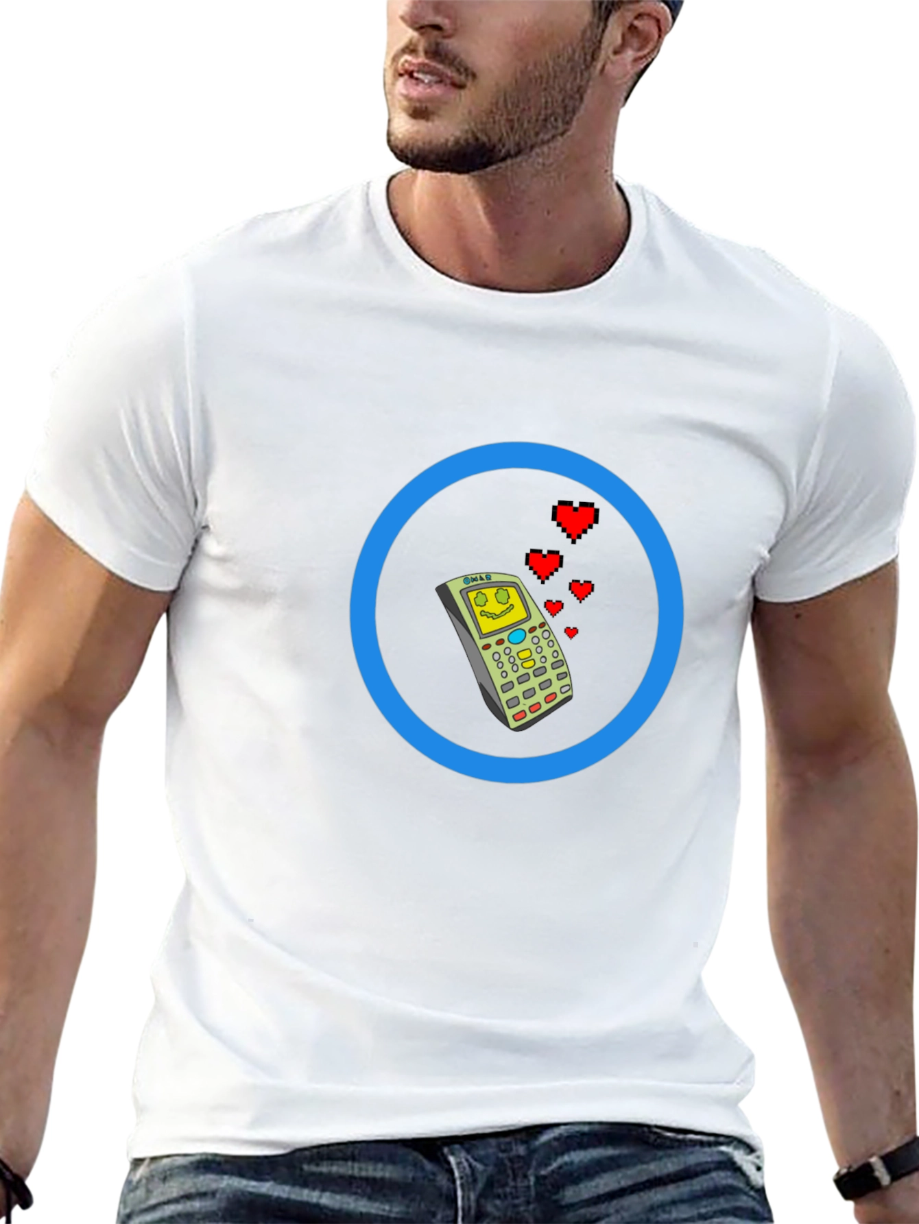 Retro Cell Phone with Love Hearts Mens Tee