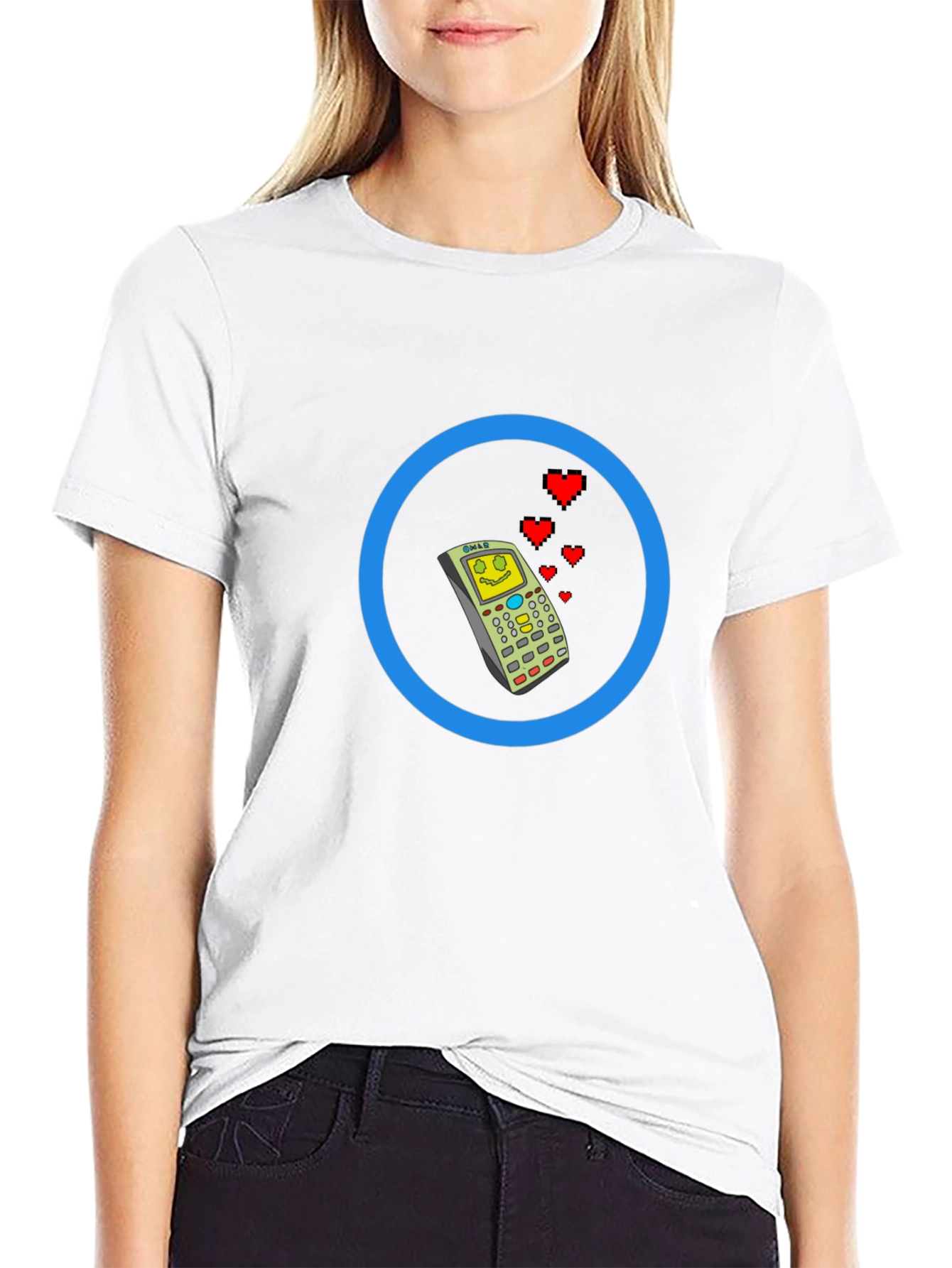 Retro Cell Phone with Love Hearts Mens Tee