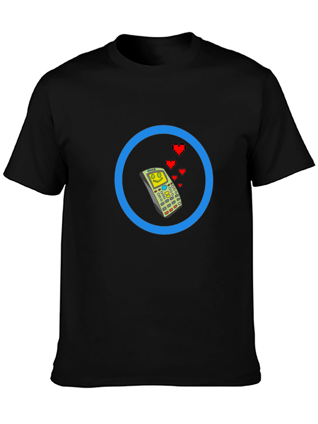 Retro Cell Phone with Love Hearts Mens Tee