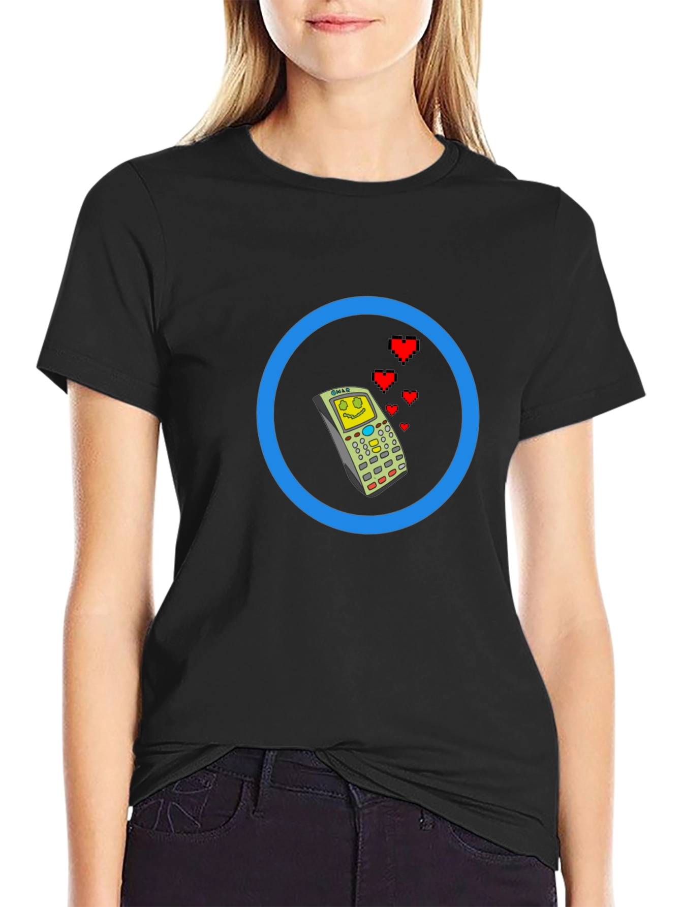 Retro Cell Phone with Love Hearts Mens Tee