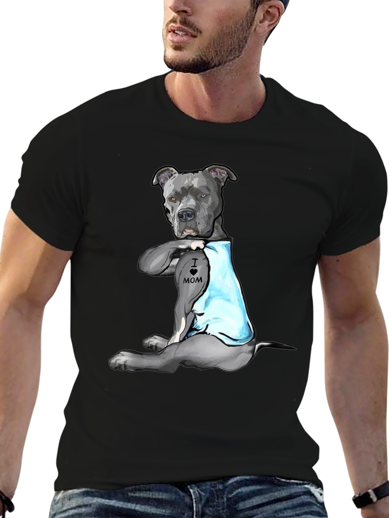 Pitbull Tattoo I Love Mom T-Shirt