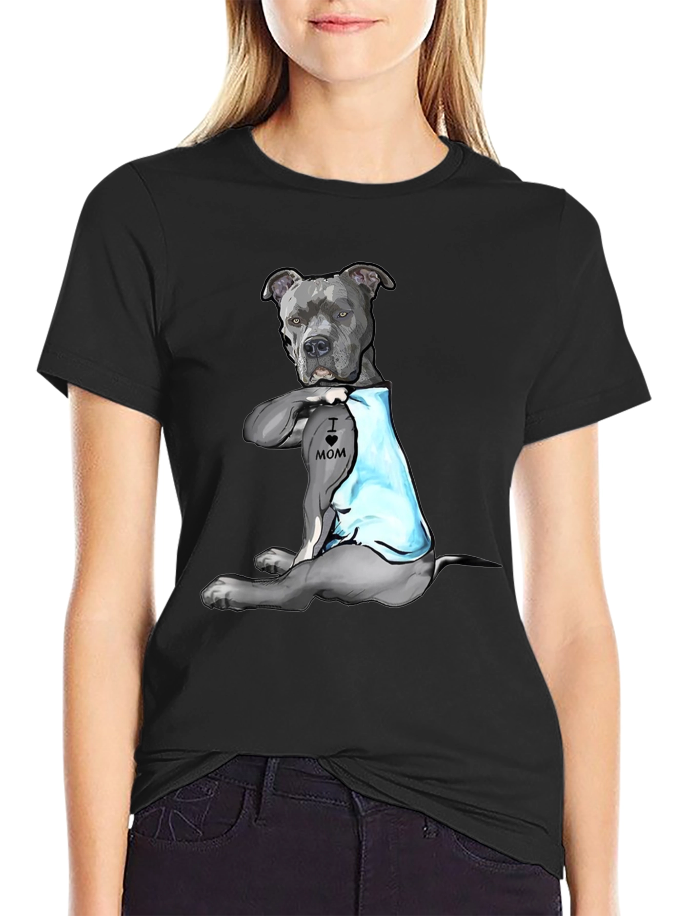 Pitbull Tattoo I Love Mom T-Shirt