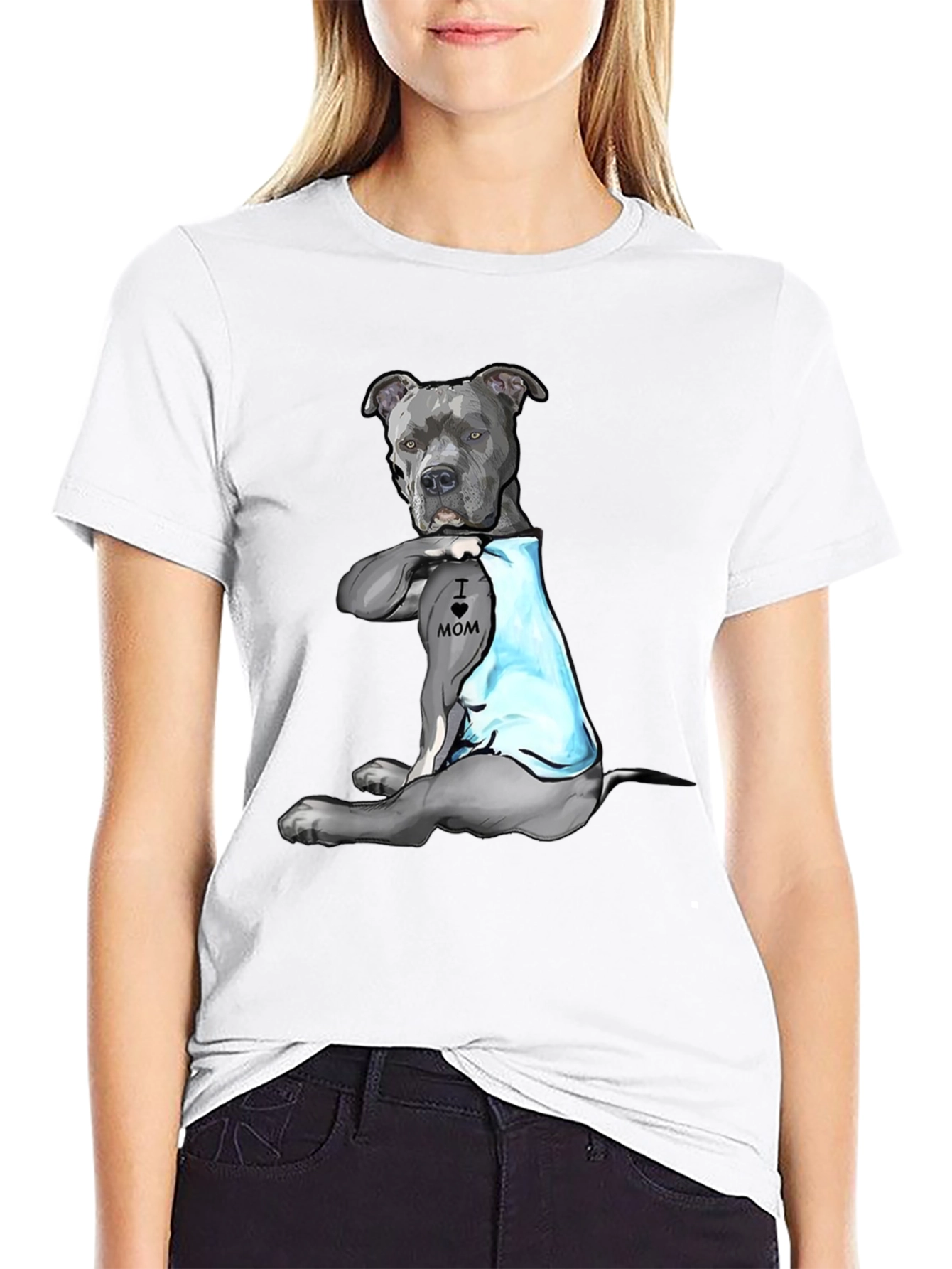 Pitbull Tattoo I Love Mom T-Shirt