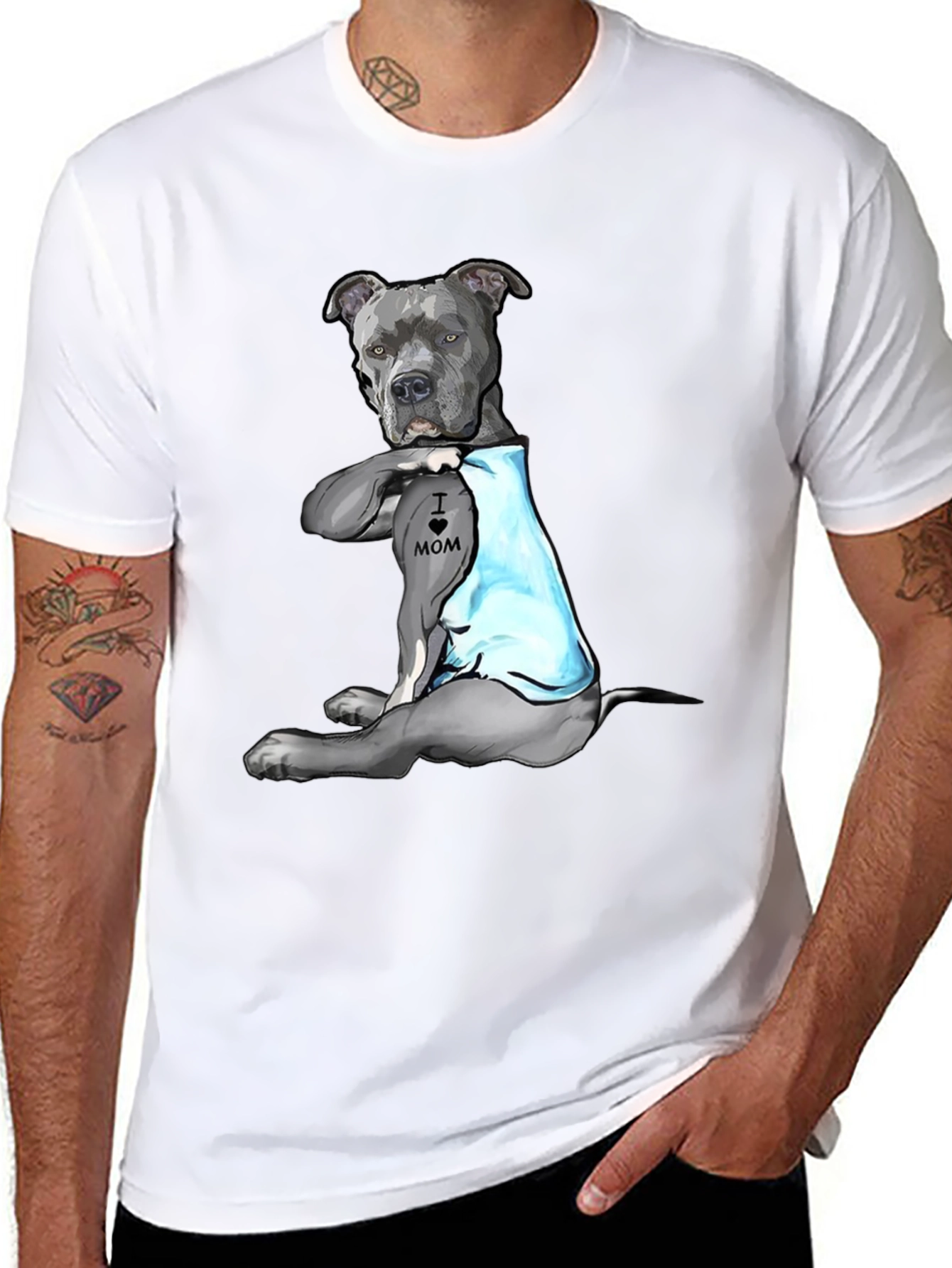 Pitbull Tattoo I Love Mom T-Shirt