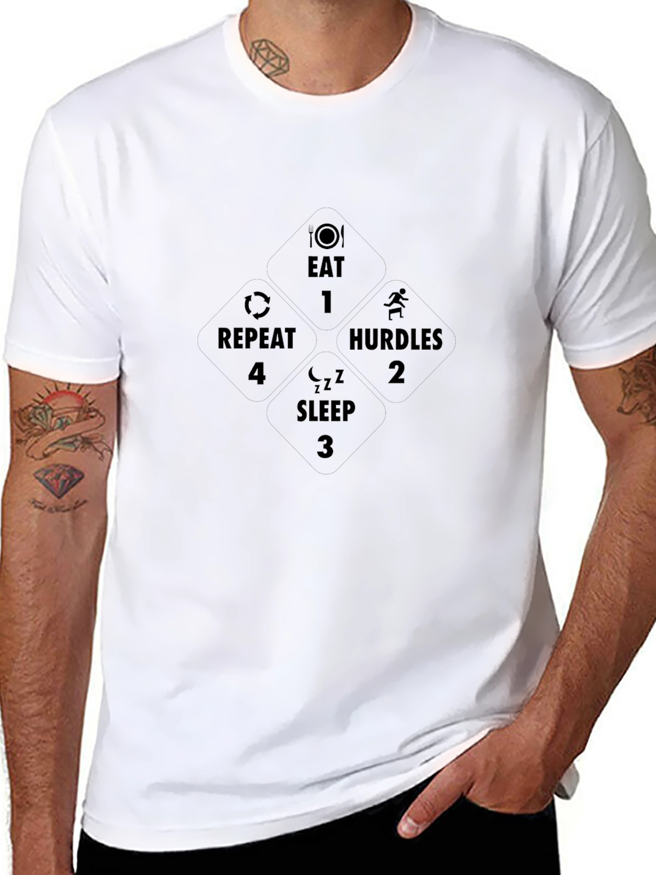 Eat Hurdle Sleep Repeat Black Graphic T-Shirt