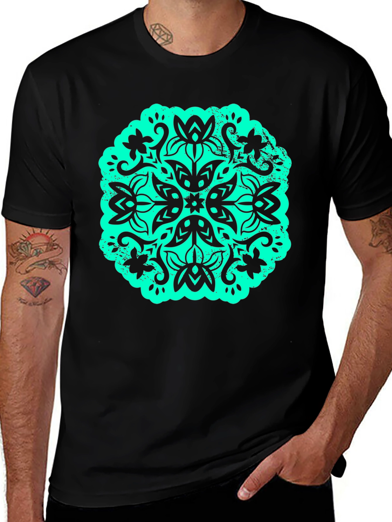 Floral Mandala Graphic Tee - Black