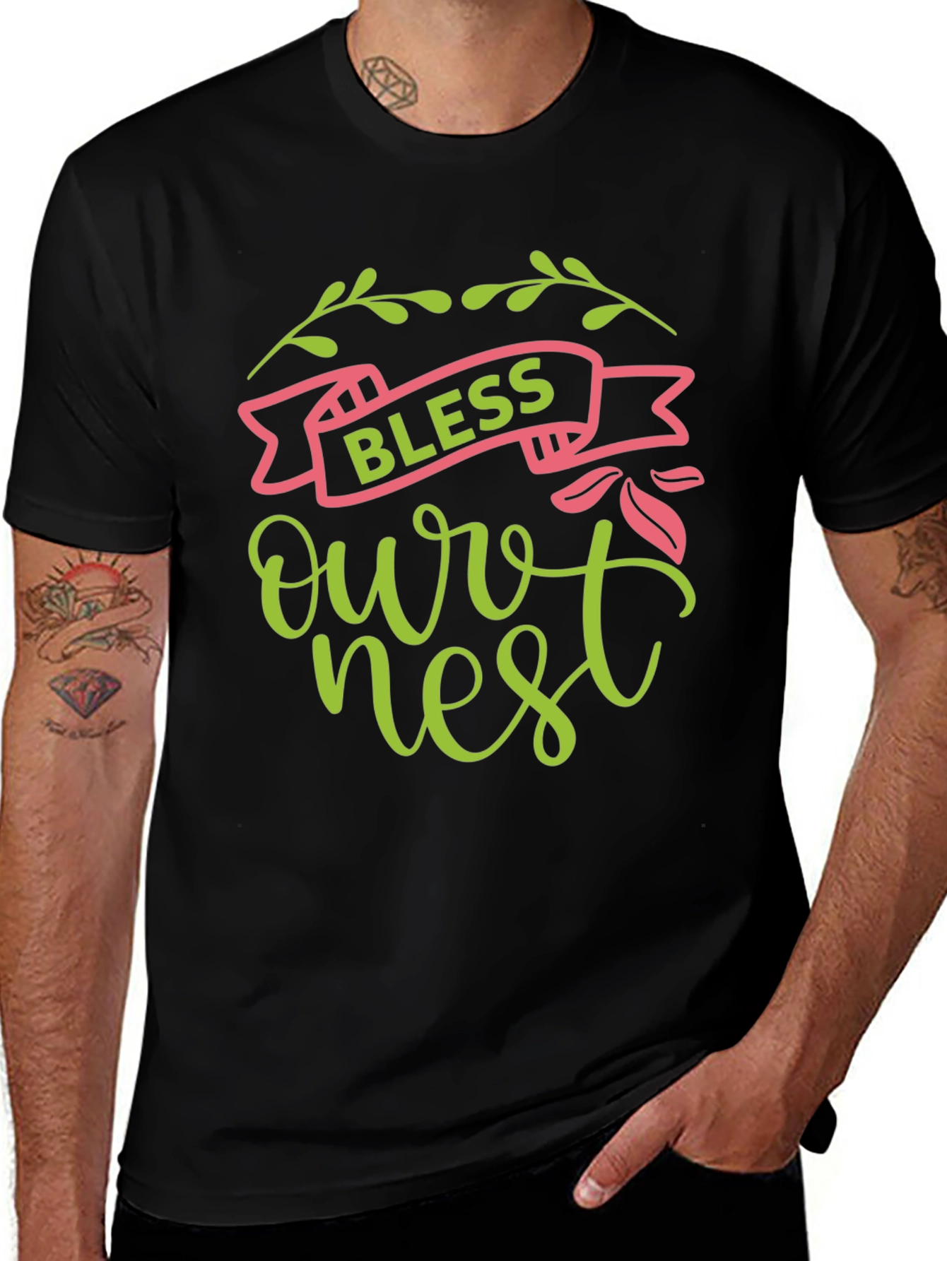 Bless Our Nest Graphic Tee - Black
