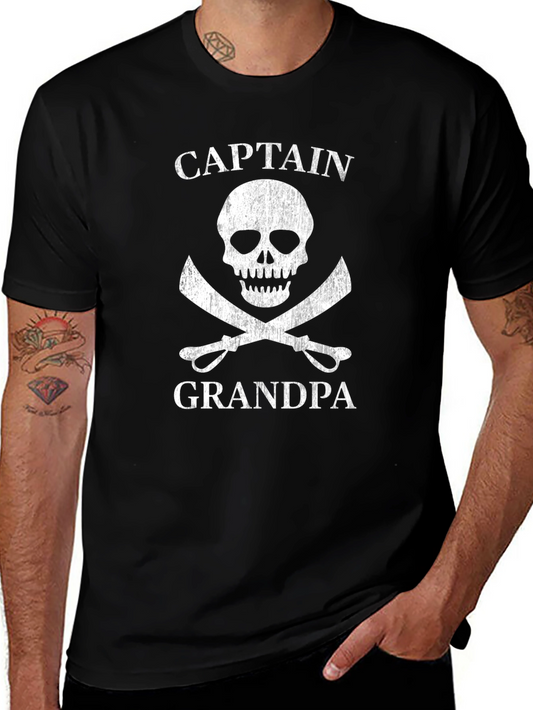 Captain Grandpa T-Shirt - Skull & Swords Graphic Tee