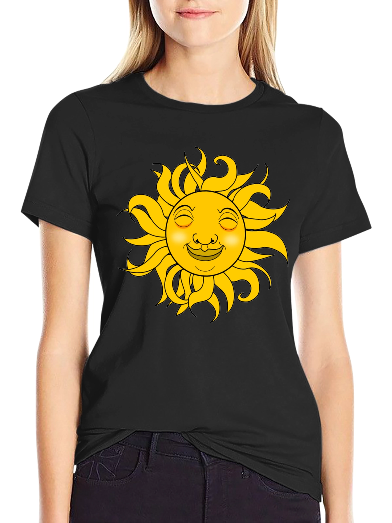 Smiling Sun Graphic T-Shirt - Black