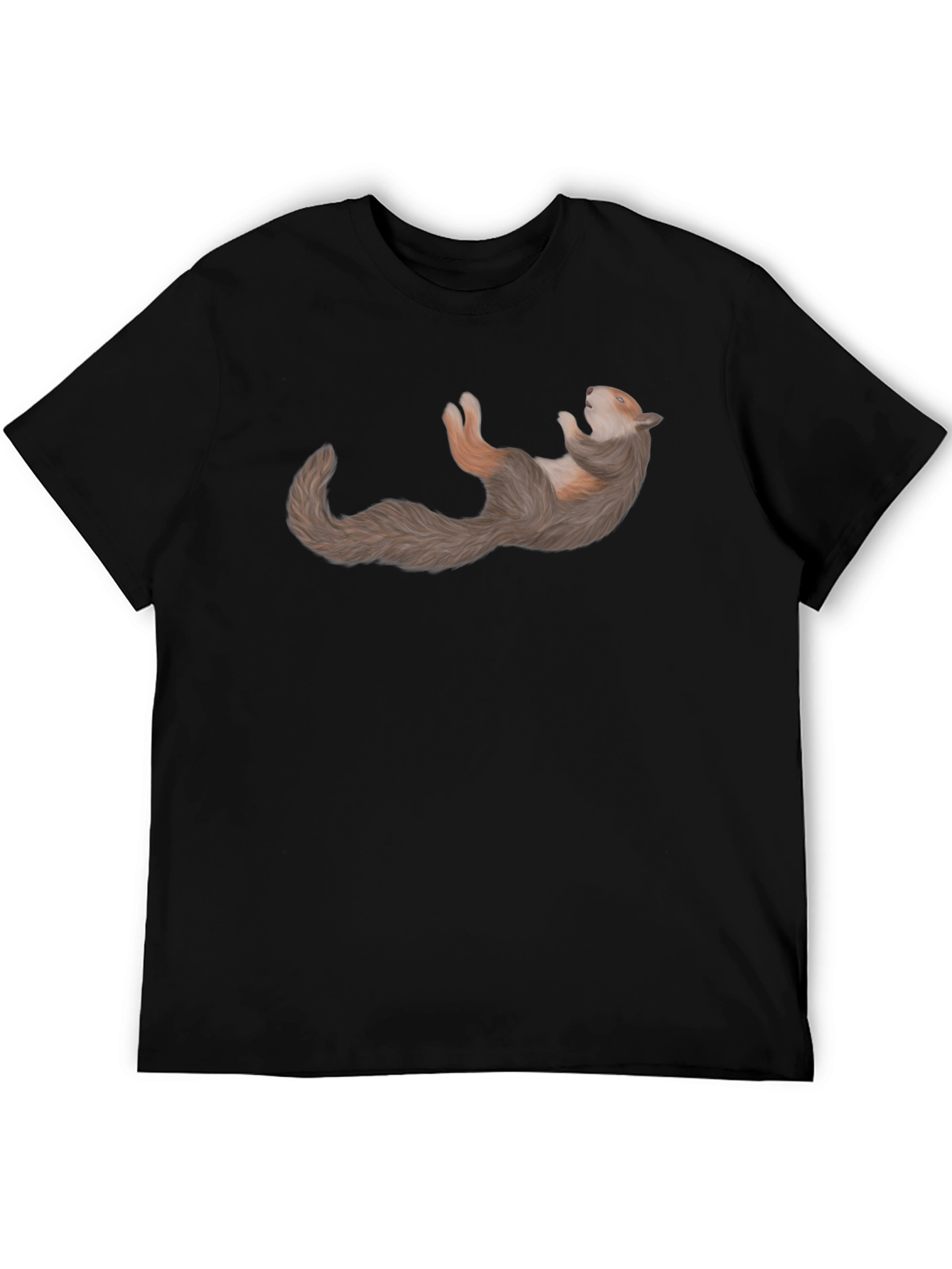 Squirrel Relaxing on Black Cotton T-Shirt