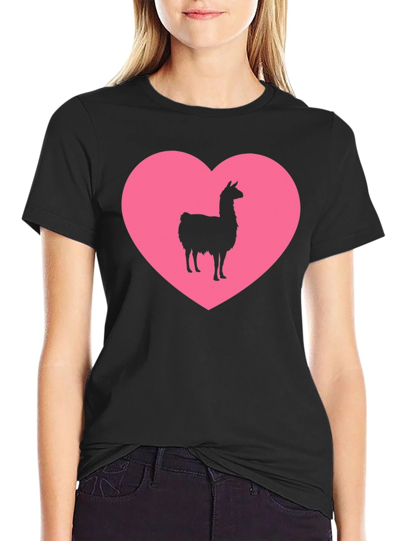 Llama Heart Graphic Tee - Black Unisex T-Shirt