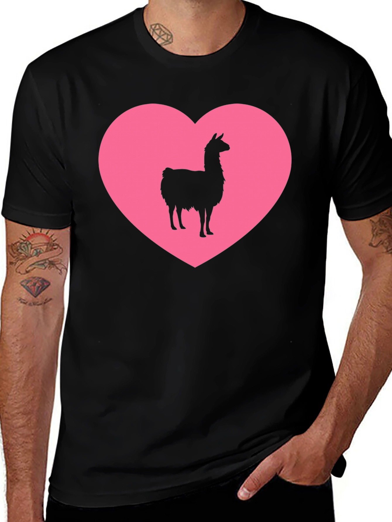 Llama Heart Graphic Tee - Black Unisex T-Shirt