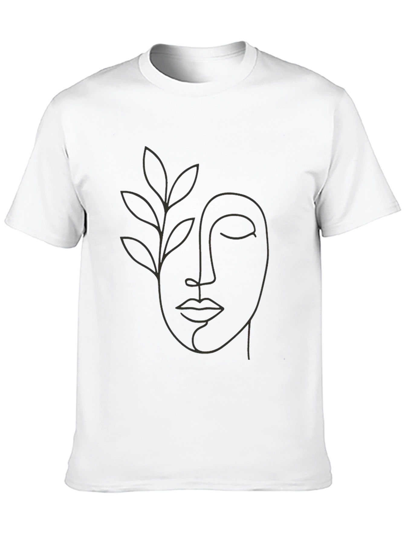 Minimalist Face & Leaf Black Graphic Tee