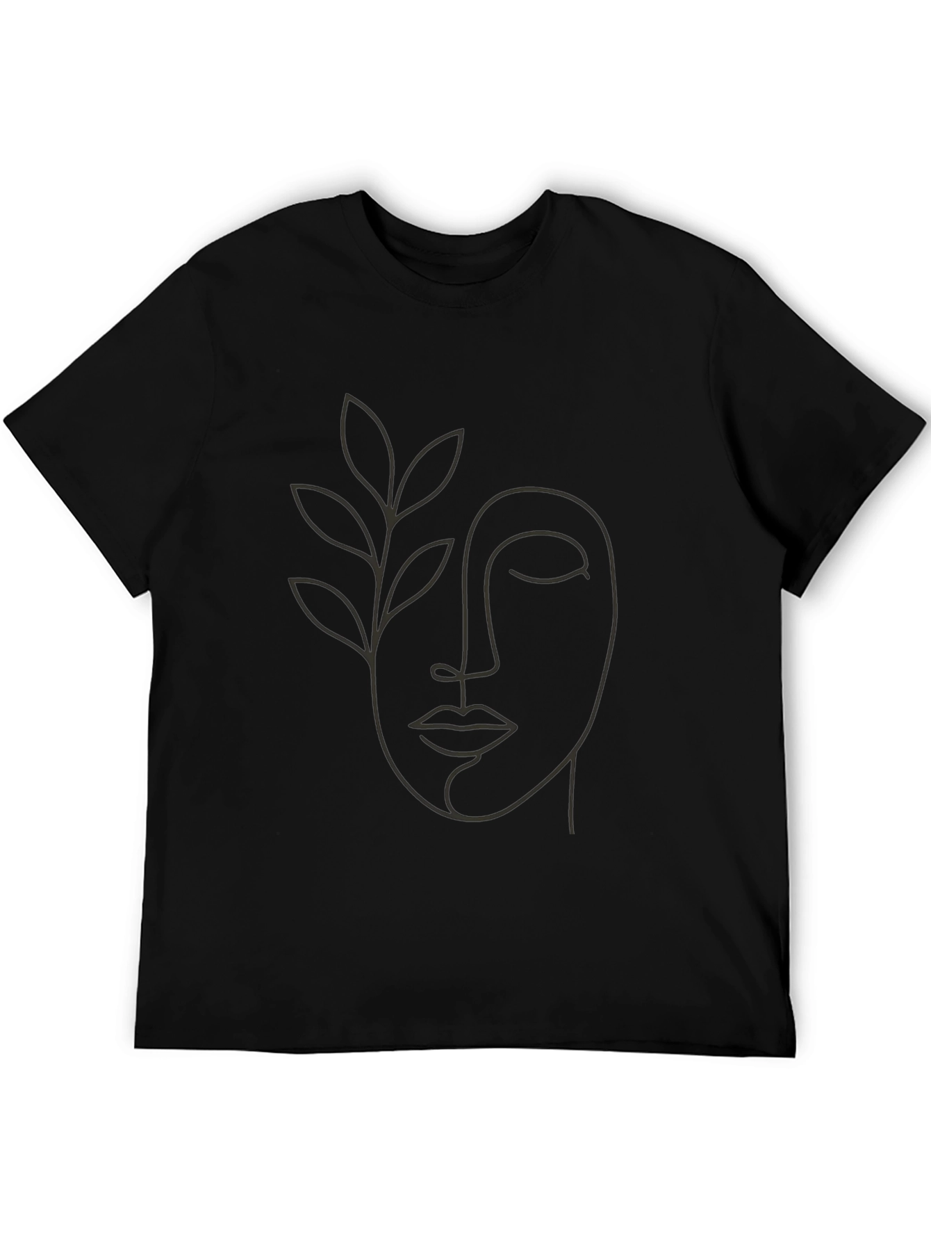 Minimalist Face & Leaf Black Graphic Tee