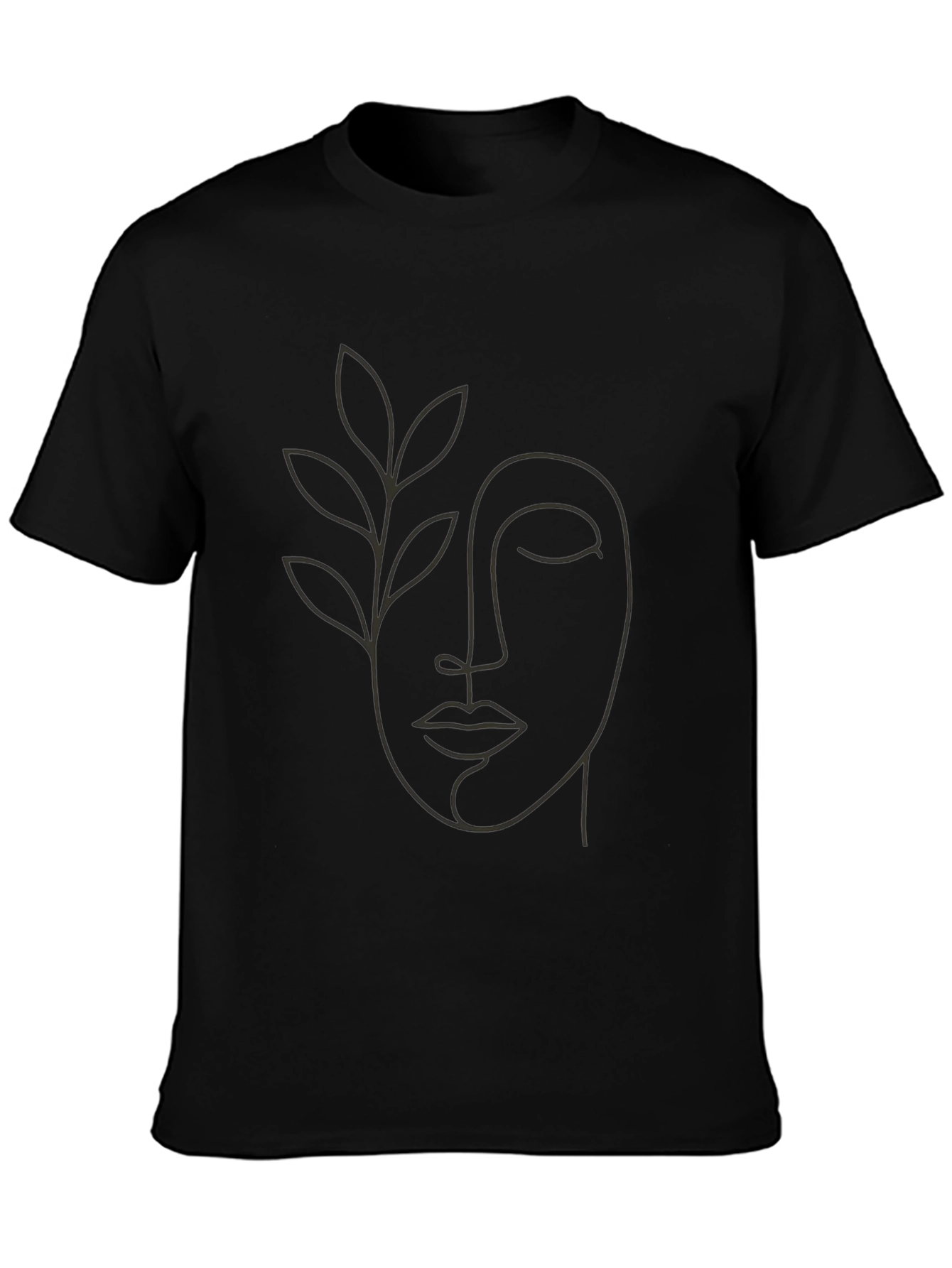 Minimalist Face & Leaf Black Graphic Tee
