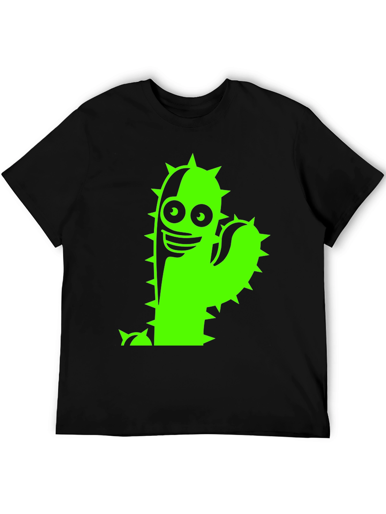 Black T-Shirt with Neon Green Cactus Graphic