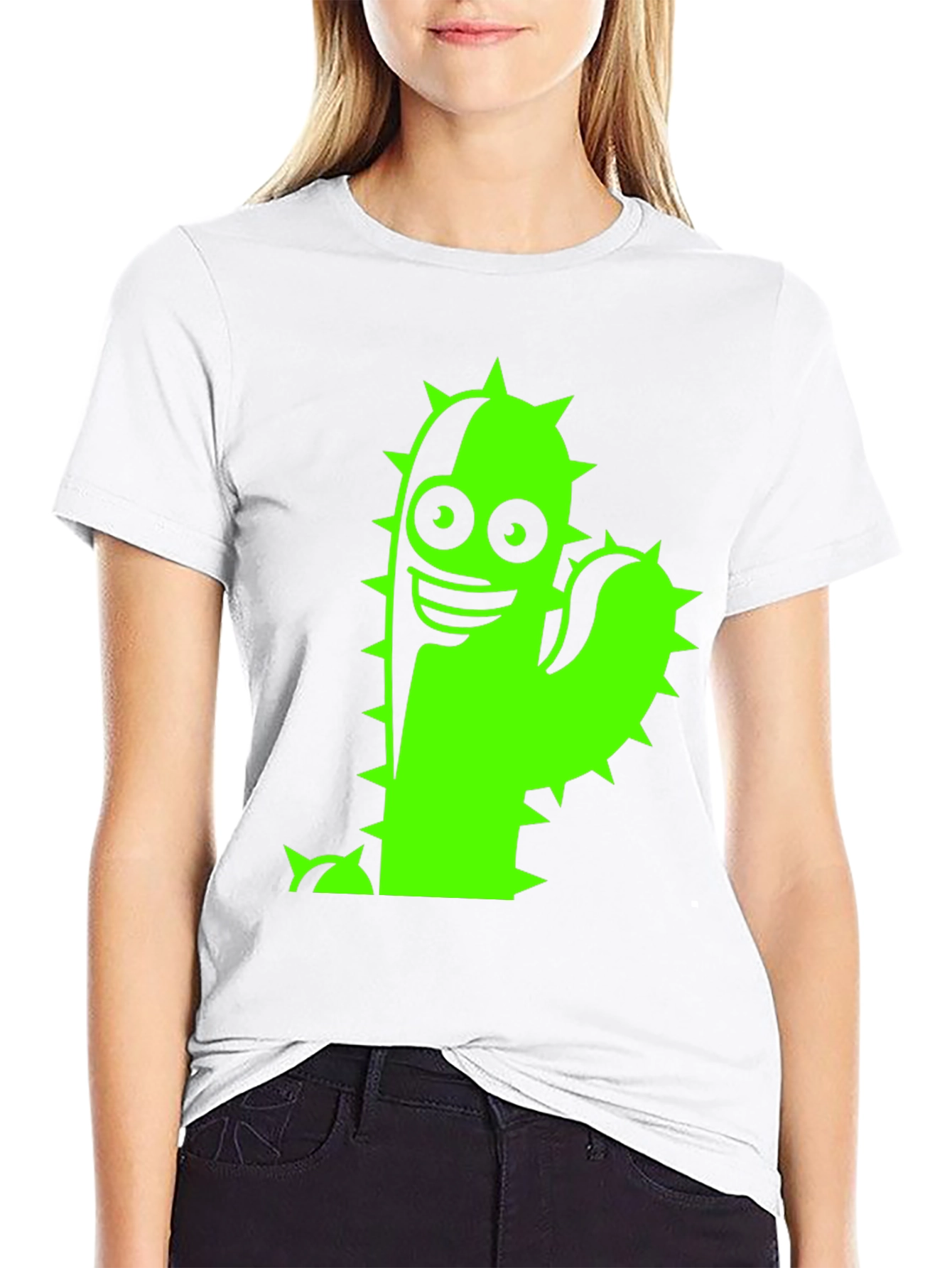 Black T-Shirt with Neon Green Cactus Graphic