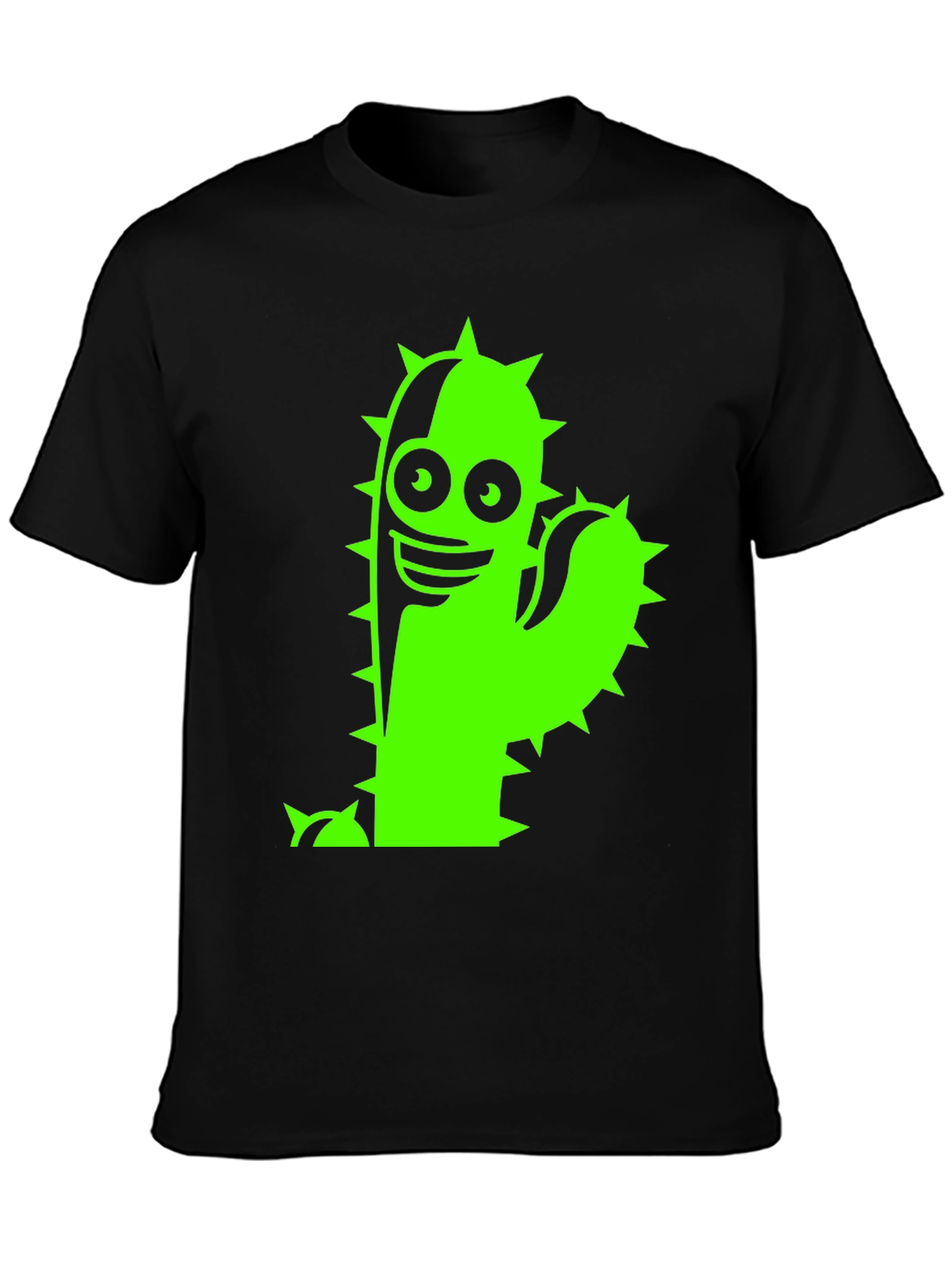 Black T-Shirt with Neon Green Cactus Graphic