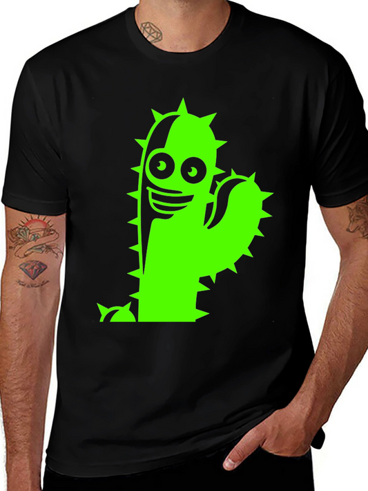 Black T-Shirt with Neon Green Cactus Graphic