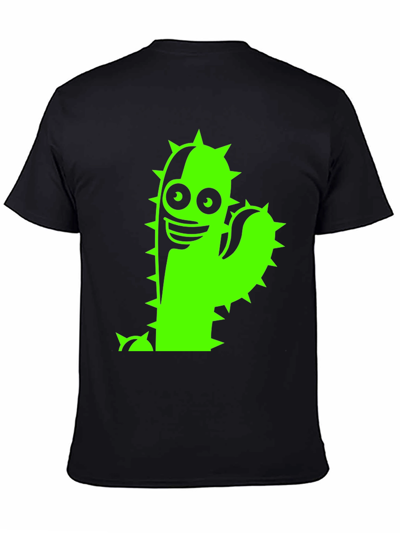 Black T-Shirt with Neon Green Cactus Graphic
