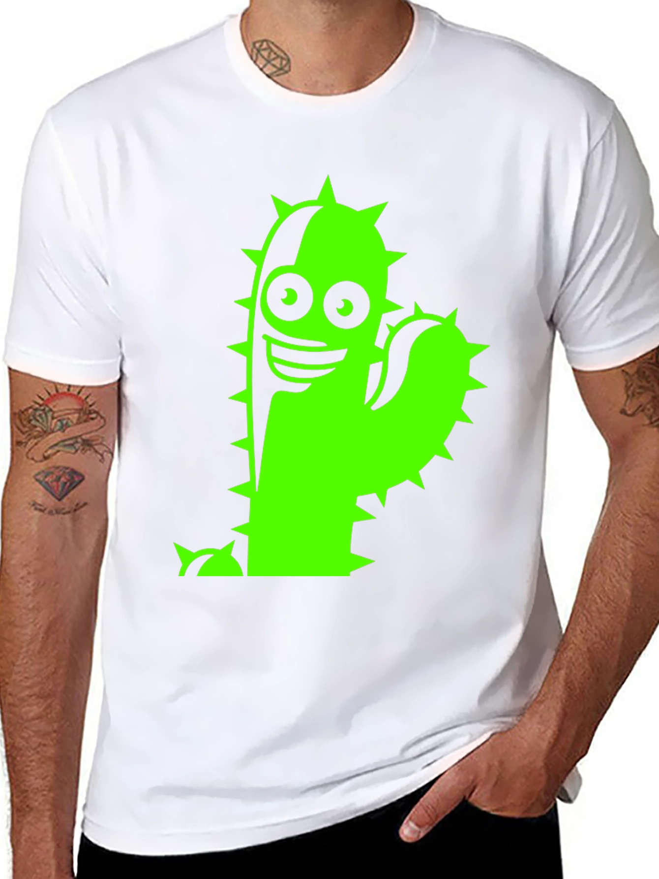 Black T-Shirt with Neon Green Cactus Graphic