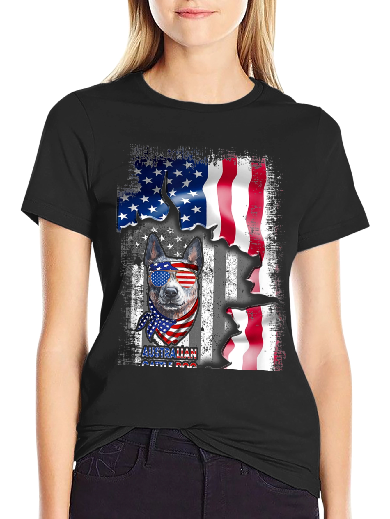 Australian Cattle Dog USA Flag Graphic Tee