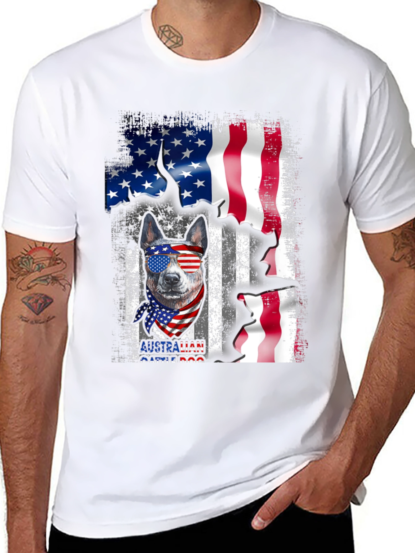 Australian Cattle Dog USA Flag Graphic Tee