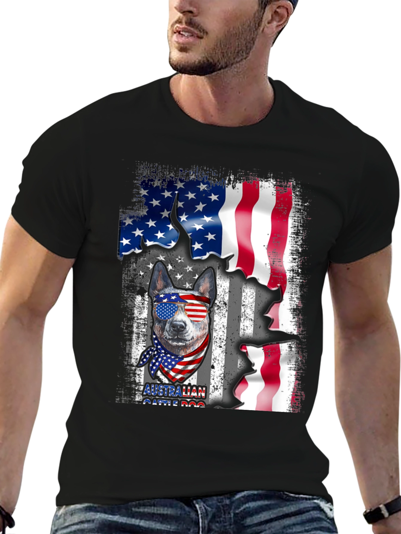 Australian Cattle Dog USA Flag Graphic Tee