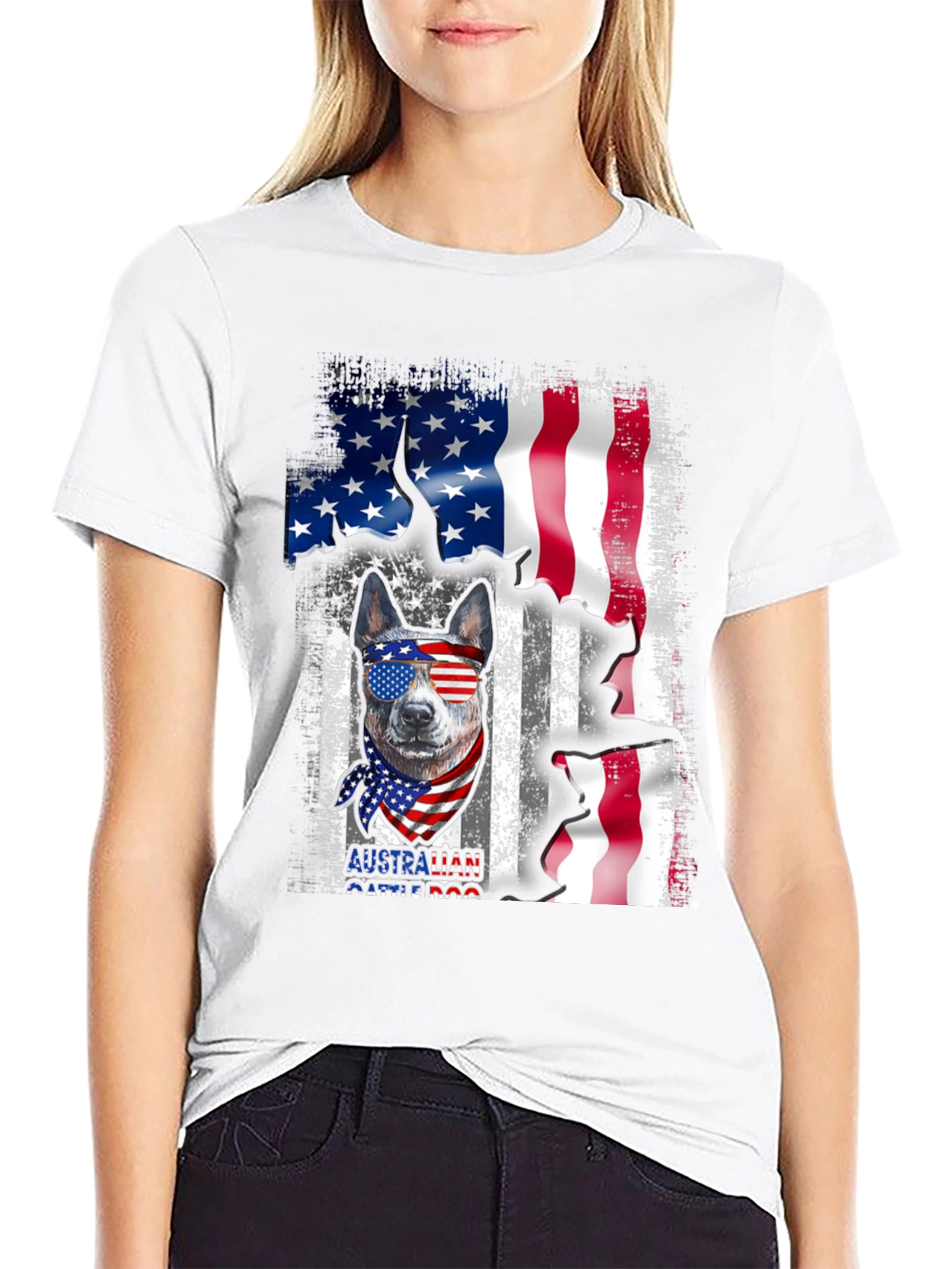 Australian Cattle Dog USA Flag Graphic Tee