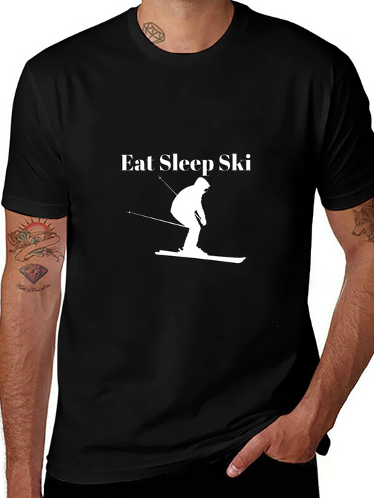 Eat Sleep Ski - Black Cotton T-Shirt