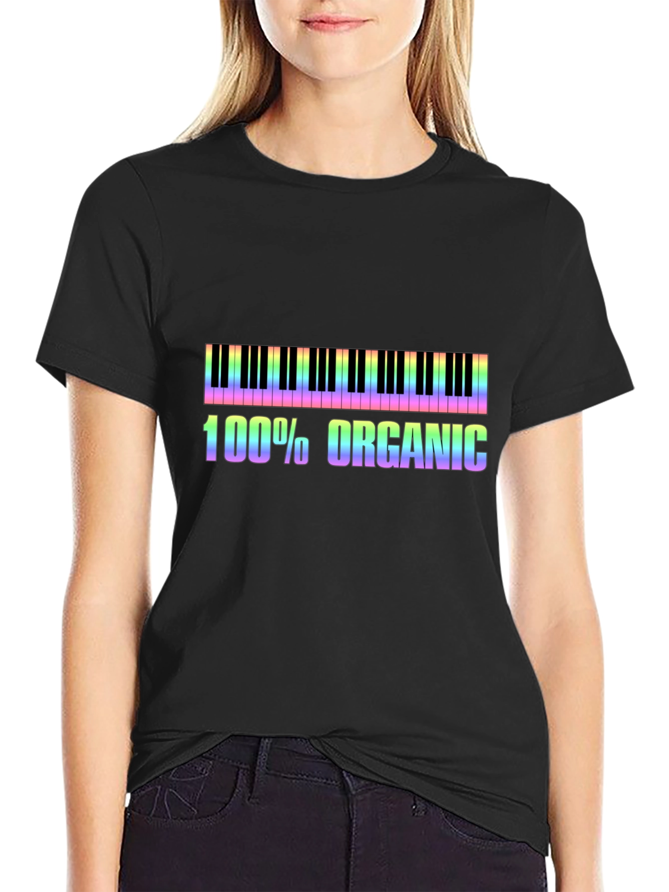 Rainbow Piano Keys 100% Organic Graphic Tee