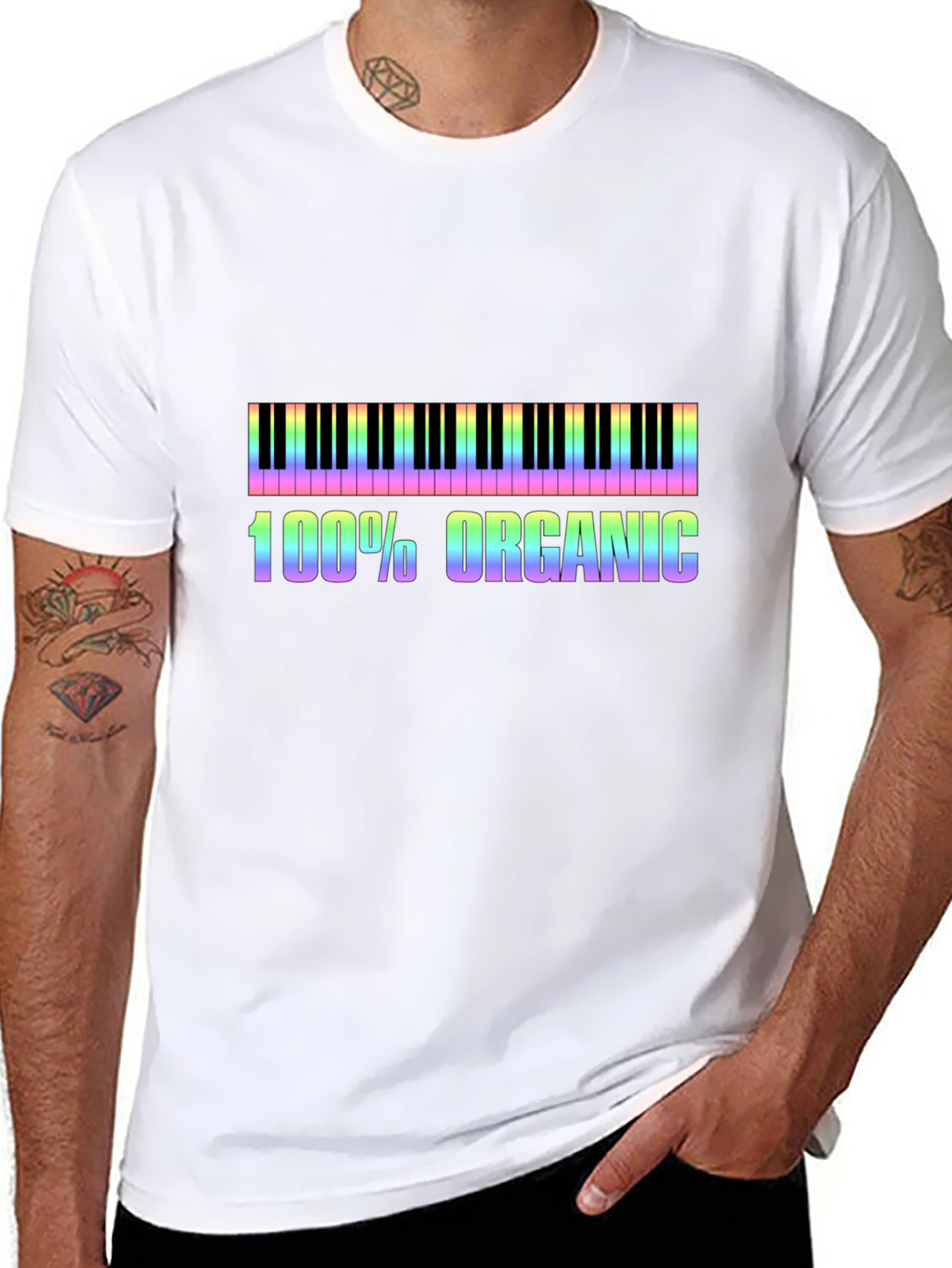 Rainbow Piano Keys 100% Organic Graphic Tee