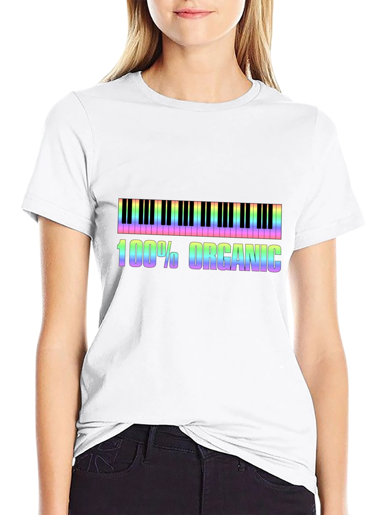 Rainbow Piano Keys 100% Organic Graphic Tee