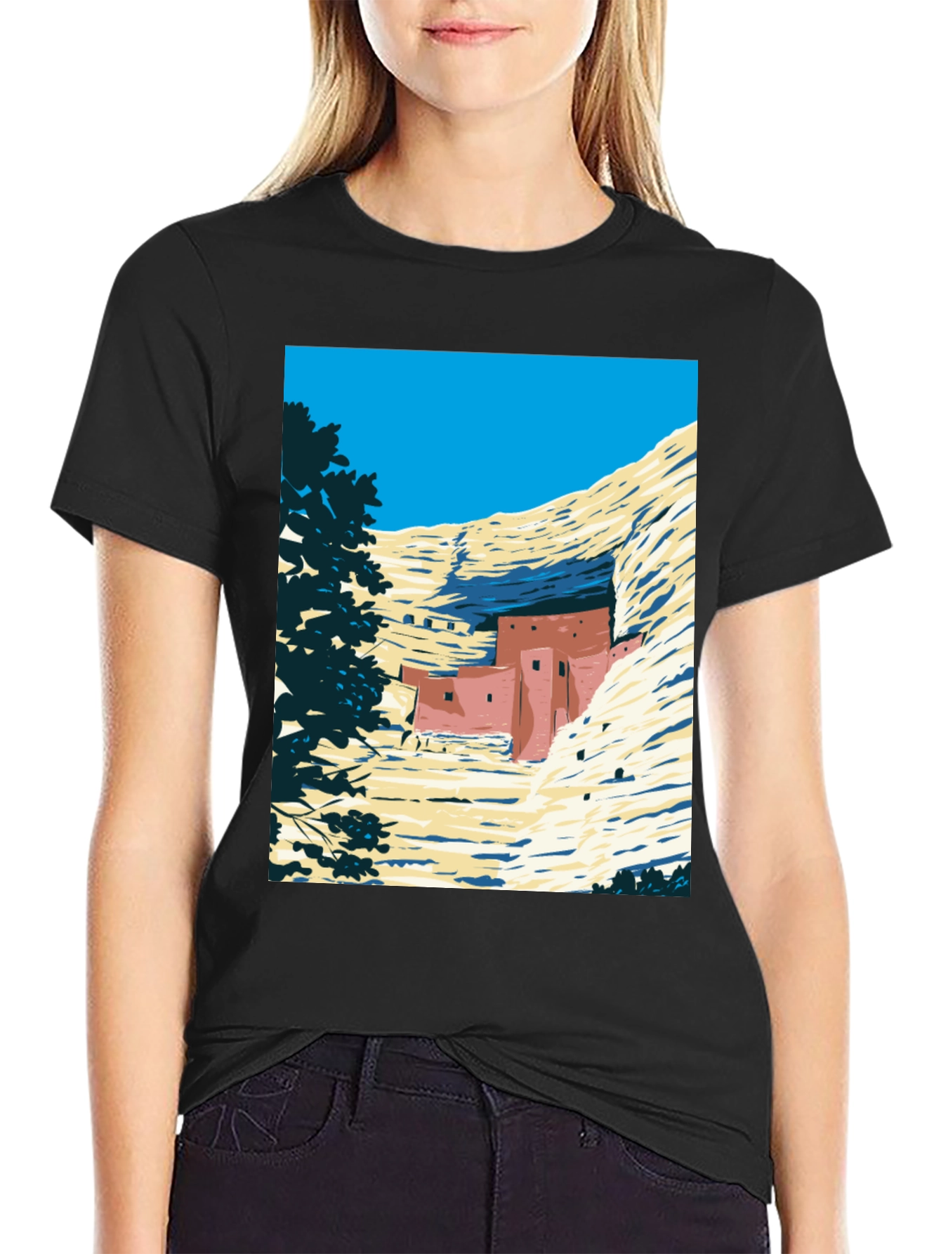 Cliff Dwellings Graphic Tee - Retro Desert Scene