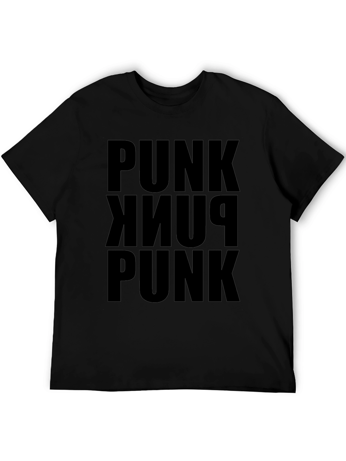 Punk Stacked Text Tee - Black Cotton Graphic T-Shirt