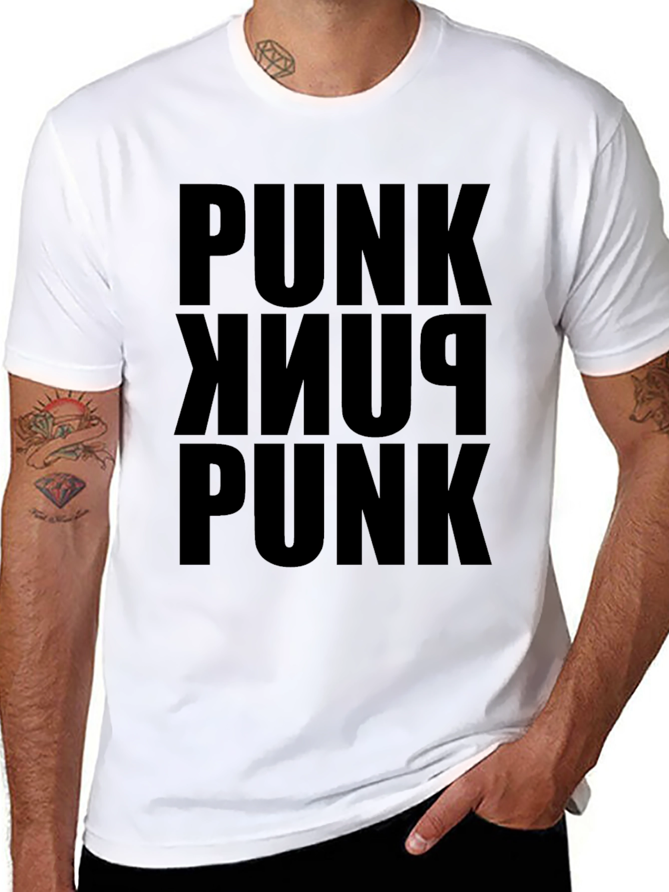 Punk Stacked Text Tee - Black Cotton Graphic T-Shirt