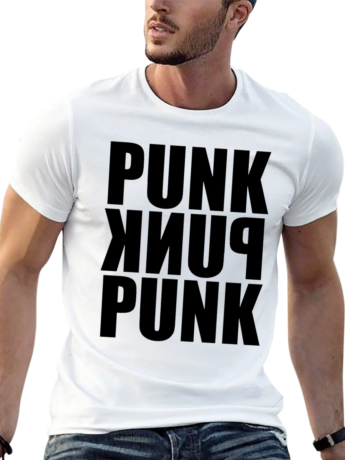 Punk Stacked Text Tee - Black Cotton Graphic T-Shirt