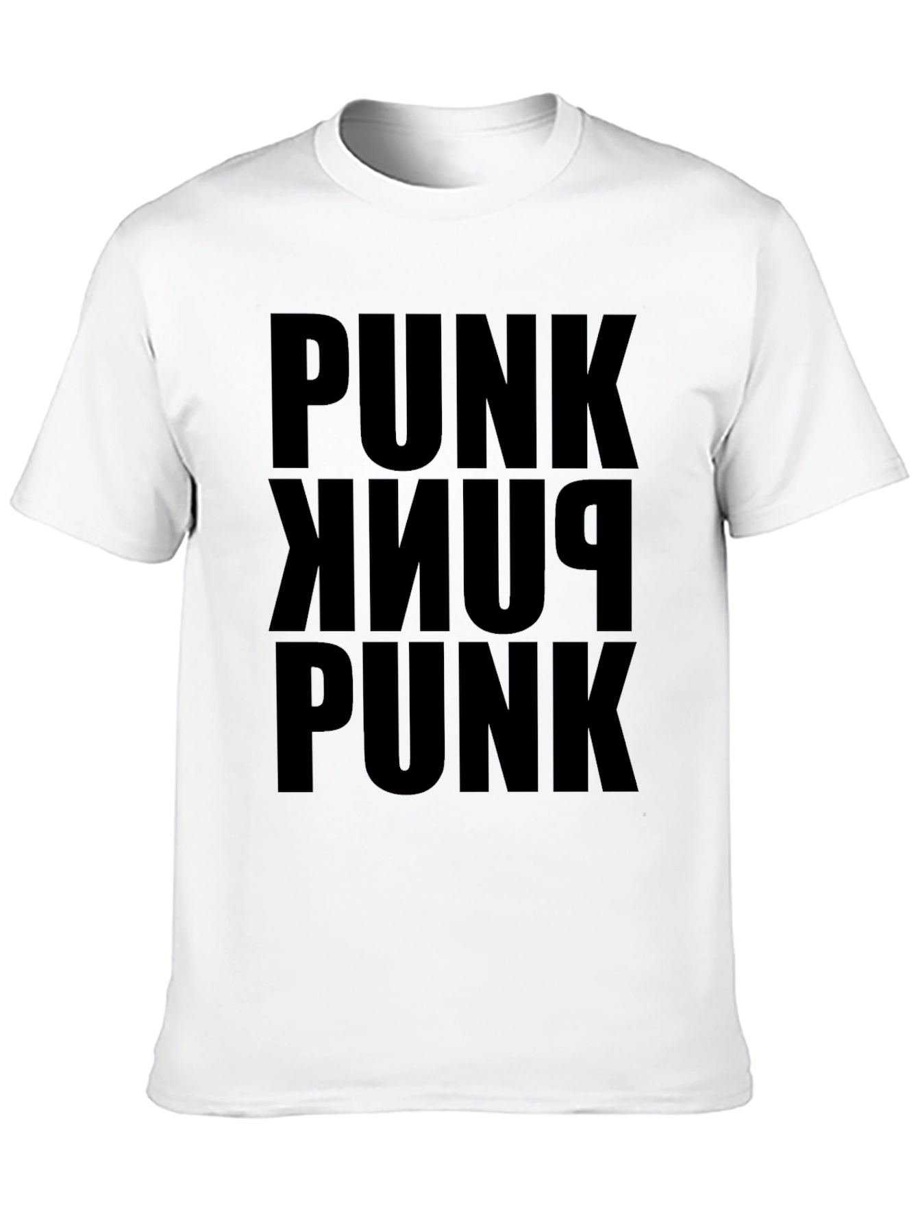 Punk Stacked Text Tee - Black Cotton Graphic T-Shirt