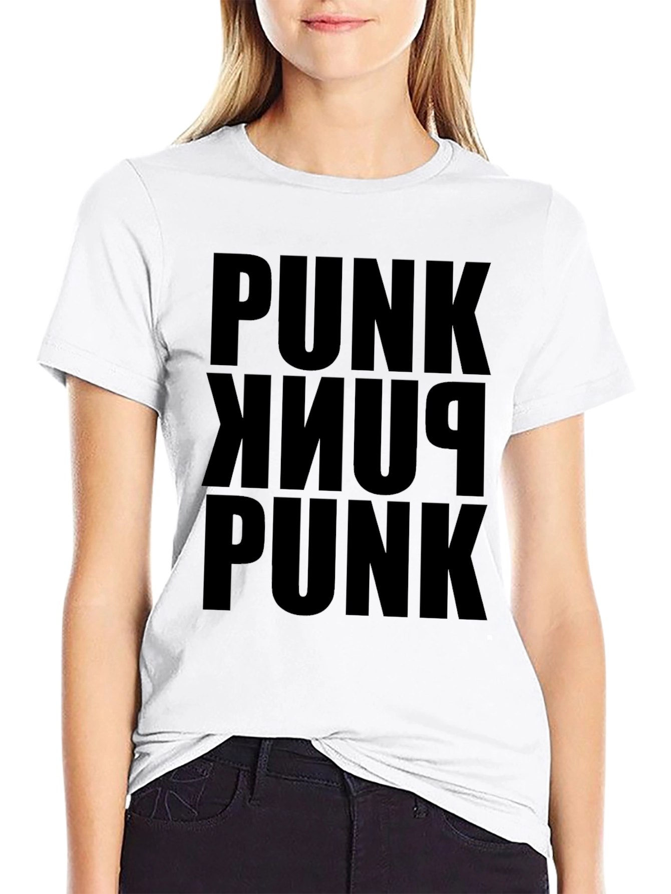 Punk Stacked Text Tee - Black Cotton Graphic T-Shirt