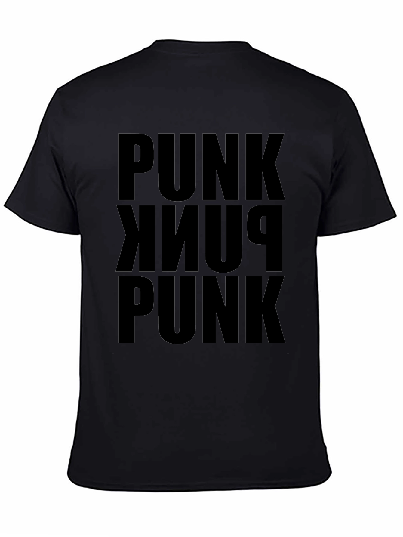 Punk Stacked Text Tee - Black Cotton Graphic T-Shirt