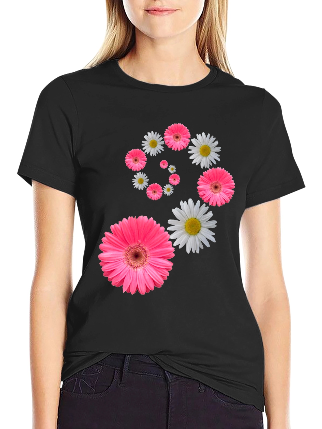 Floral Swirl T-Shirt - Pink Daisy Design