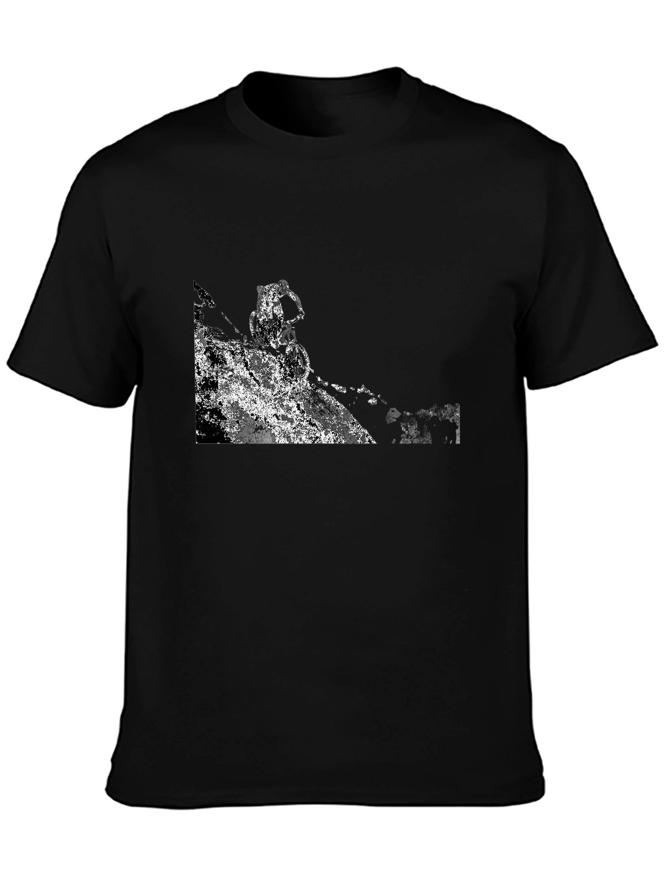 Black T-Shirt with Abstract Mountain Bike Graphic