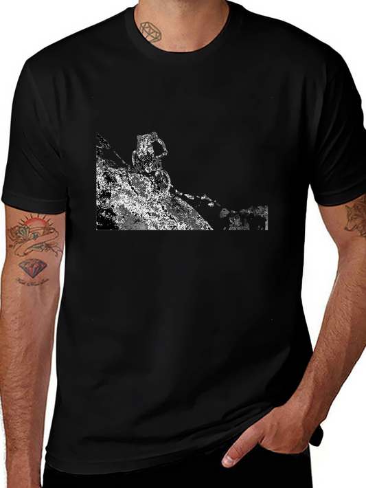 Black T-Shirt with Abstract Mountain Bike Graphic