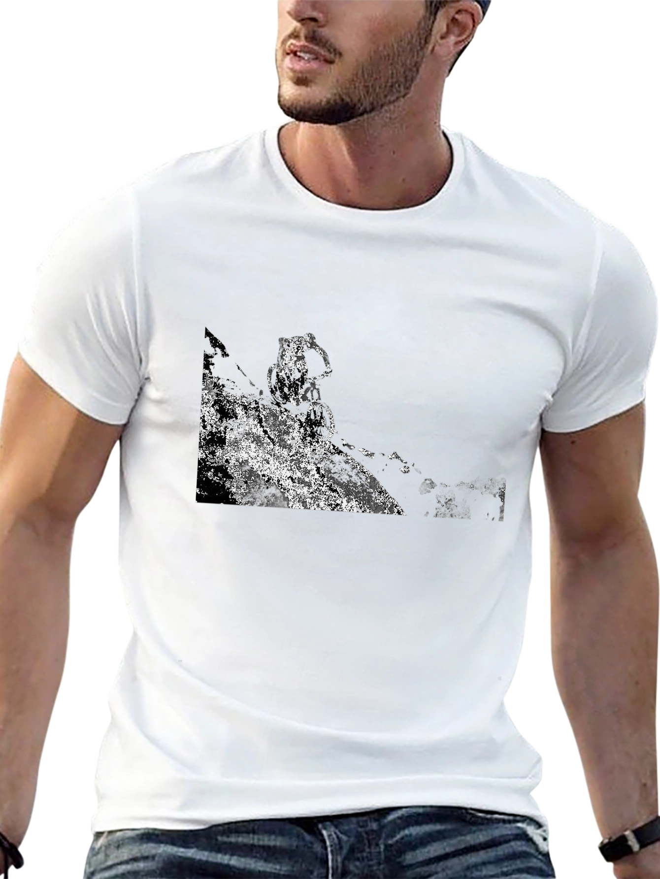 Black T-Shirt with Abstract Mountain Bike Graphic