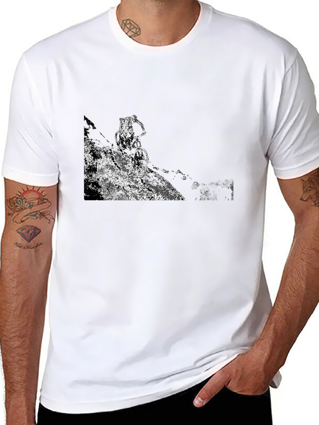 Black T-Shirt with Abstract Mountain Bike Graphic
