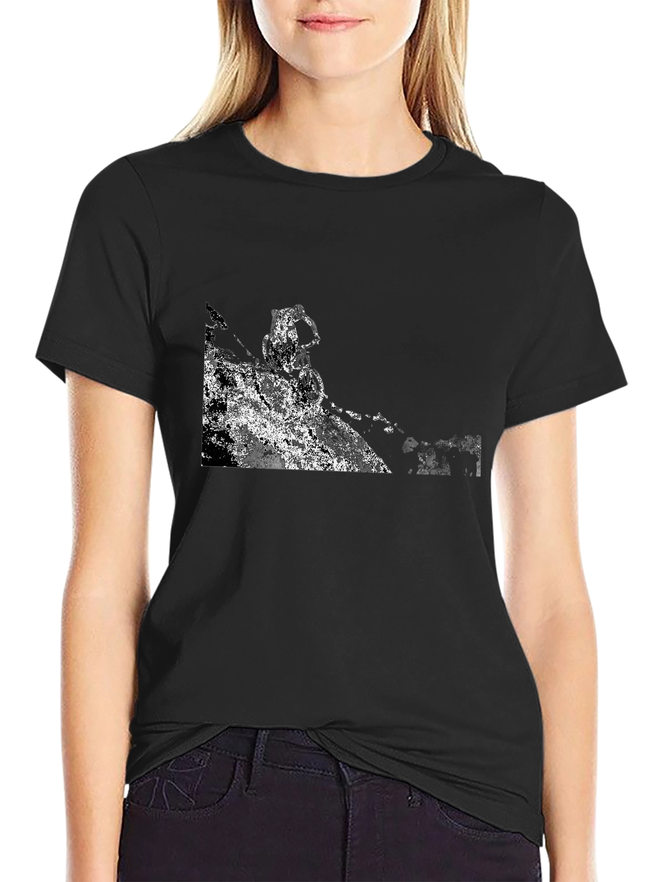 Black T-Shirt with Abstract Mountain Bike Graphic