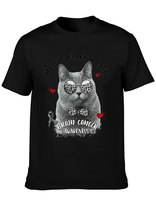 Gray Cat Brain Cancer Awareness T-Shirt