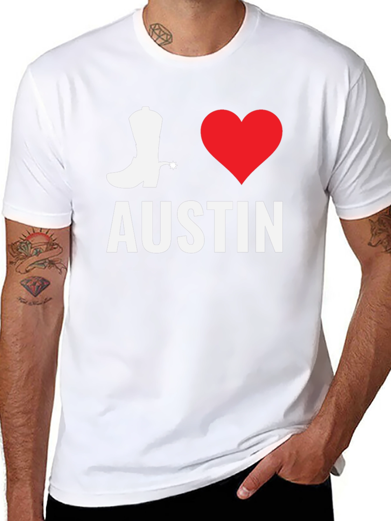 I Love Austin T-Shirt - Cowboy Boot & Heart